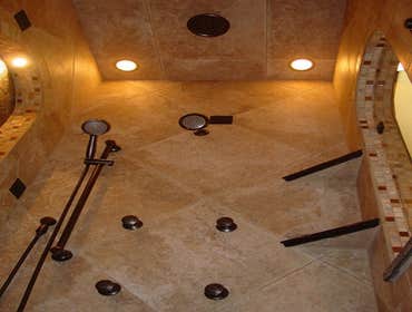 Satterly Project Complete bathroom remodel -- replaced cabinets, put in new tile to replace carpet, installed new four-jet shower, copper-clad sinks an