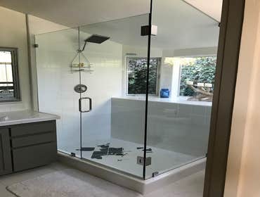 Custom Saphire Glass Enclosure with Tile Design Ensuite Bathroom