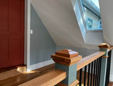 Amherst Victorian Project Exterior Restorative Painting on old & new sections of house. Interior painting on new and old sections, refinish grand stair