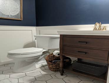 Blue Powder Room by Mione Family Remodeling