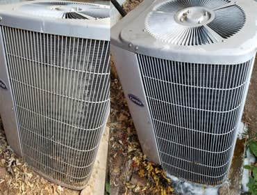 Abe Neerings & Son - AC Cleaning Before and After - Cleaning an air conditioning unit