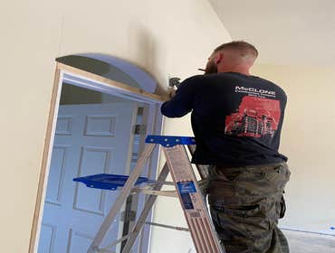 Photos by Rogue Contractors LLC #1 Customer wanted a door installed into a existing bathroom opening.