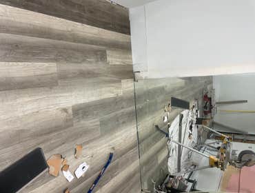 Photos by F Squared LLC #1 Renovated Beauty Salon
Demolition, framing, electrical, plumbing, drywall, paint, trim and flooring, also set up styling st