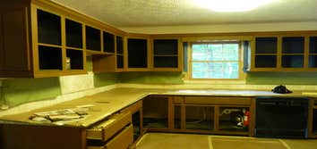 Kitchen Remodel Cabinets painted, walls with faux finish, new granite countertops, new tile travertine floors and backsplash, recessed lighting, under 