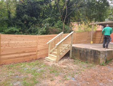 Horizontal cedar fence/ stair