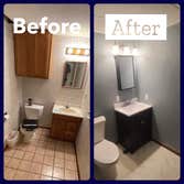 Bathroom Remodeling Dahinda - February 2021 - Short Small bathroom remodel in Dahinda IL. Premium acrylic shower, new vanity, toilet, wall cabinets, fl