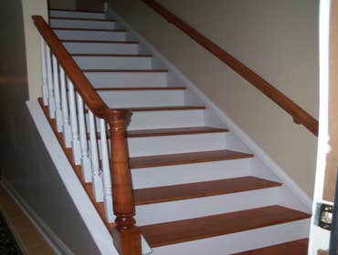 stairs & railings Oak stairs with oak rail,newels,&balusters - Maple treads with painted risers With a maple rail & newel