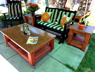 HANDMADE FURNITURES - Coffee Table Set with Concrete Top Anchor your living room or backyard seating group with this concrete coffee and end tables. Wi