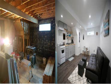 Basement remodel before and after pics Unfinished basement converted into 2 air b n b units. Simple but modern and brand new everything from top to bot