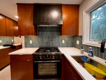 Mid Century Modern Makeover This whole home makeover included 2 and 1/2 baths, a large eat in kitchen, laundry room, office and more.
We took this '70