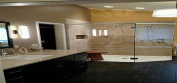 master bathroom This is the second project I've done for these home owners. It was a complete bathroom remodel.
I involved removing a ton surround all