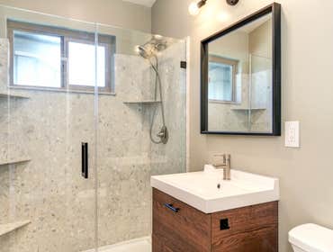 Sleek Contemporary Bathroom Remodel, Carmichael, CA 95608 A clean and contemporary bathroom remodel focusing on modern simplicity. The design features 