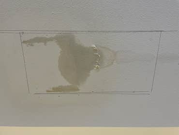 Water damaged ceiling @Repair Water damaged from toilet leaking.