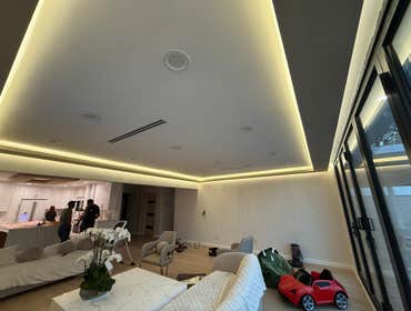 LED hanging ceiling fixture, including mounting hardware, electrical box preparation, wiring connections, and secure suspension