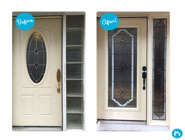 Door Remodel - Decorative Door Glass Completed transform your entryway with decorative door glass inserts. Take an ordinary plain door and add glass to