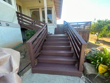 Deck refinish We refreshed the deck using Sherwin-Williams WoodScapes Solid Stain. This durable, opaque stain provides a rich color that completely rev