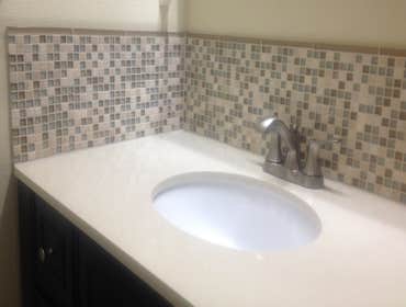 Bathroom backsplash (10/2012) Glass/stone backsplash for bathroom vanity.
Adding a tile backsplash can be an great way to add some of your personality