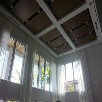 drop ceiling with wood panels