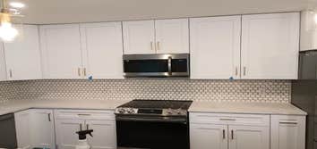 Nathan's Bathroom & kitchen remodel Gut and remodel entire bathroom to more of an open floor plan. Replace all flooring downstairs update kitchen cabin