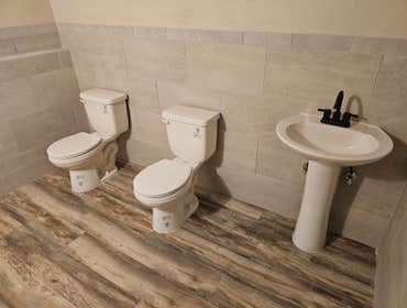 Commercial bathroom remodel before dividers installed