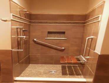 Fiberglass shower to tile conversion Schluter Systems York PA Bathroom with fiberglass shower surround to tile conversion using Schluter Complete Syste