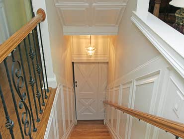 Basement stairs w/ barn doors