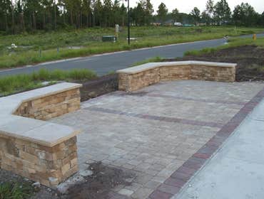 Cornerstone at Watermill Project details, construction of amenties for townhomes, mail center seating areas, trellis