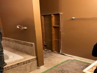 Photos by Griffin Tile & Marble Co #1 Master bath remodel. Remove PVC shower insert , remove separating wall , install new tile shower matching the til