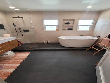 Master bathroom remodeling @ Los Angeles Complete remodel master bathroom with removing small wall & complete new layout/locations including Japanese s