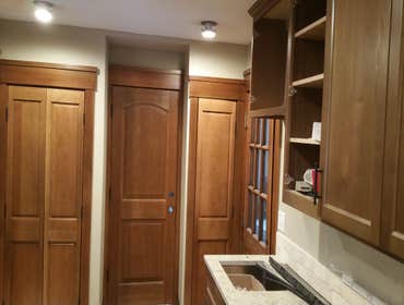 Re-staining All interior Millwork We Re-stained all the millwork on this house. someone tried but they got fired.
So IM construction safe the day on 