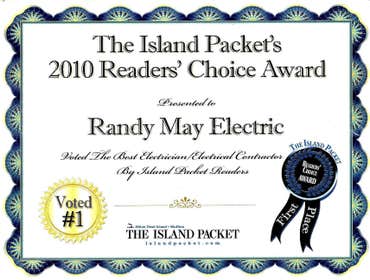 Readers Choice Awards - Best Electrician, Electrical Contractor Randy May Electric won The Island Packet's Readers' Choice Award as the Best Electricia