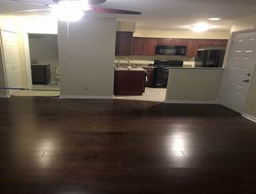 Photos by J. Roberts Installations #5 kitchen remodel in a condo. this kitchen has new cabinest and appliances. sheet vinyl flooring
