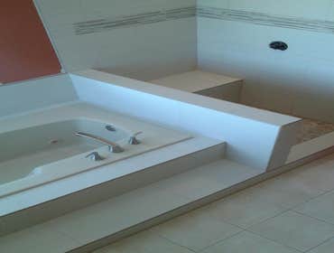 Shower redmodel with Roman tub Full shower remodel with sunk-in tub