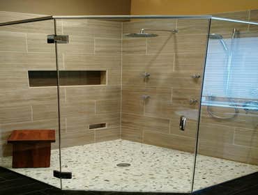 master bathroom This is the second project I've done for these home owners. It was a complete bathroom remodel.
I involved removing a ton surround all