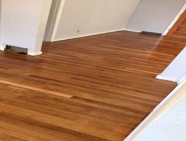 Floor Refinishing Dining room, Living room, hallway and closet re-finishing of oak floors with clear poly (no stain)