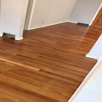 Floor Refinishing Dining room, Living room, hallway and closet re-finishing of oak floors with clear poly (no stain)