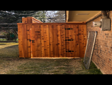 Board On Board Cedar Fence w/Top Cap, Side Trim and Kick Board - Natural Cedar Stain - Grand Prairie