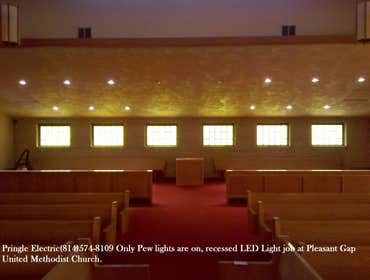 Photo(s) from Pringle Electrical Services United Methodist Church Pleasant Gap Pa 16823 led lighting install back pews