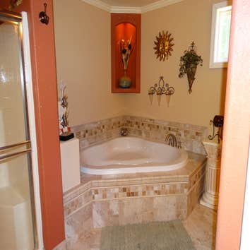 Bathroom Remodel Bathroom Expansion. From Design to Completion. To include converting an Antique dresser to a Beautiful Customed Vanity Sink