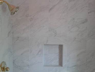 Guest bathroom shower and floor 12"x12" porcelain tile