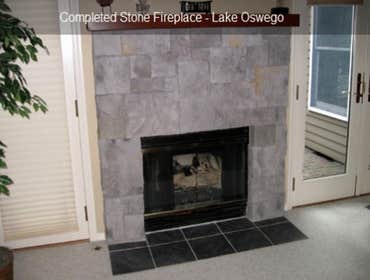 Completed stone fireplace - Lake Oswego