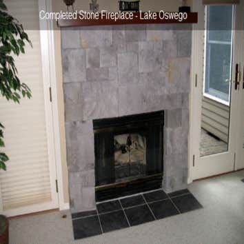 Completed stone fireplace - Lake Oswego