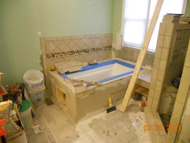 bathroom old bathroom, tranformed into a beautiful bathroom with a whole new design at the request of the costumer. new counter top, new bathtub, new s