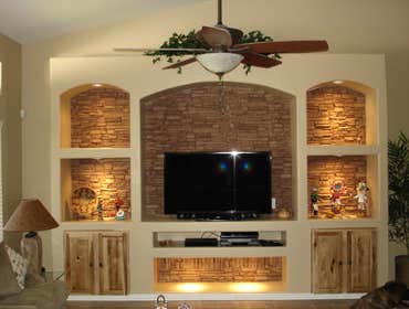 Photos from Love Remodeling Llc Built in custom entertainment center and custom oak floating shelves