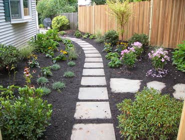 Hillsdale, NJ Complete Front Landscape Reno The stacked stone walls and slab steps replaced existing crumbling poured concrete walls, steps and walkway