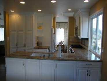 KItchen Remodel / Pacifica. Dated Kitchen/ Complete Upgrade / Custom Cabinets, Granite Countertops, New Oak Flooring Throughout