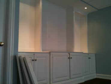 Stoner Basement Remodel Total Basement Remodel.
Custom built in by Oak Park Cabinetry.
