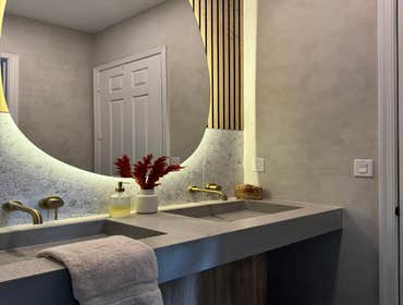 Photos by Ark Concept & Construction Inc #1 Residential bathroom remodel combining the timeless appeal of classic high-end materials with the raw, unfi
