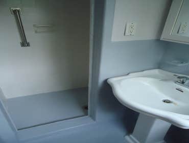 Bathroom tile This is a bathroom I did in Merion Station PA. My clients had pink tile and hated it so I was able to find a two part epoxy tile paint. I