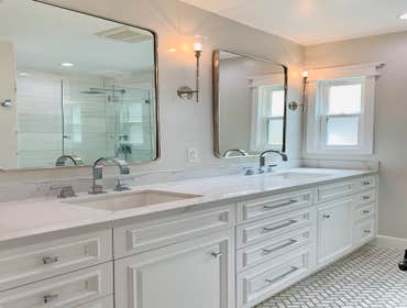 Stunning Marble Bathroom Stunning Marble Master Bath, Custom Vanity, RH Hardware fixtures
